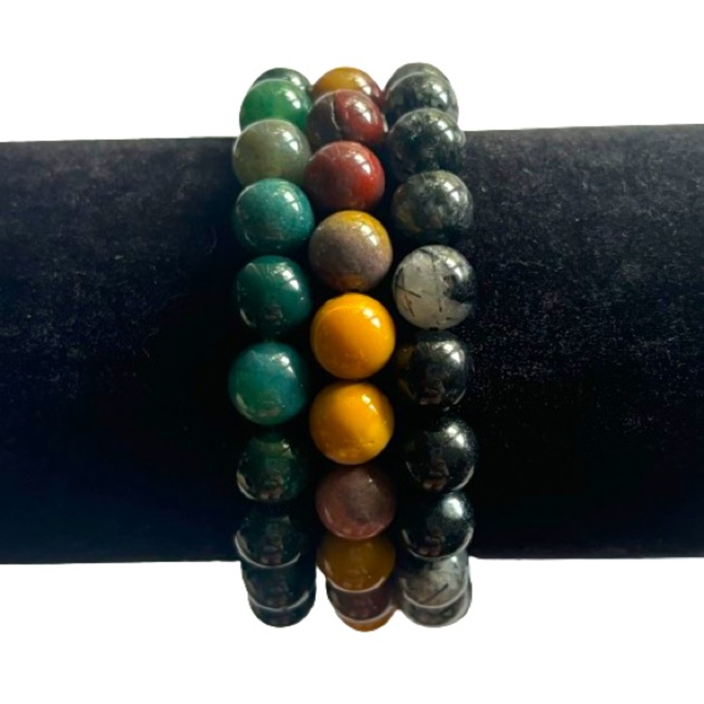 NEW 8mm Tourmaline Quartz, Mookaite, Moss Agate Beaded Stretch Bracelets - Picture 2 of 8